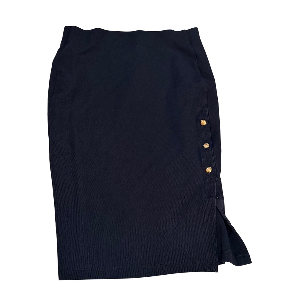 Lauren Ralph Lauren Pencil Skirt Navy Blue Small Gold‎ Button Nautical Work